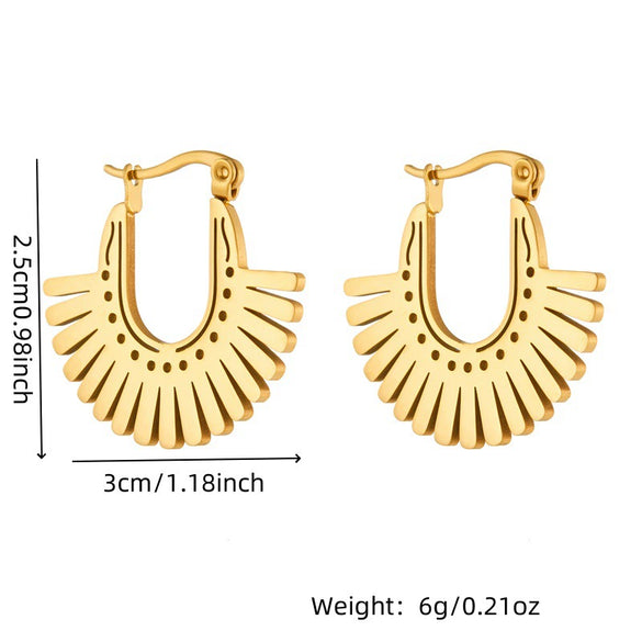 Wholesale Fashion Geometric Fanshaped Stainless Steel Goldplated Women's Earrings