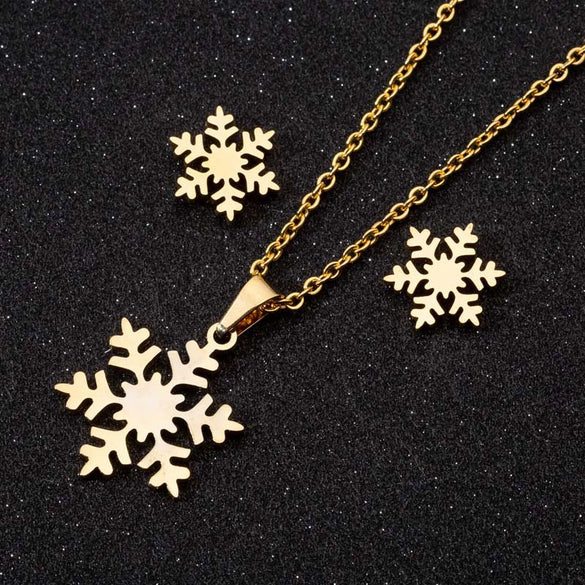 Wholesale Fashion Geometric Flying Deer Snowflake Feather Hollow Skull Stainless Steel Earrings Necklace With Electroplating For Women