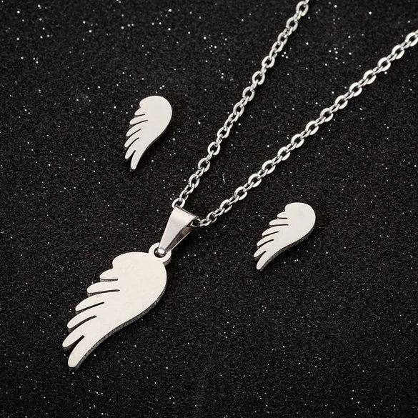 Wholesale Fashion Geometric Flying Deer Snowflake Feather Hollow Skull Stainless Steel Earrings Necklace With Electroplating For Women