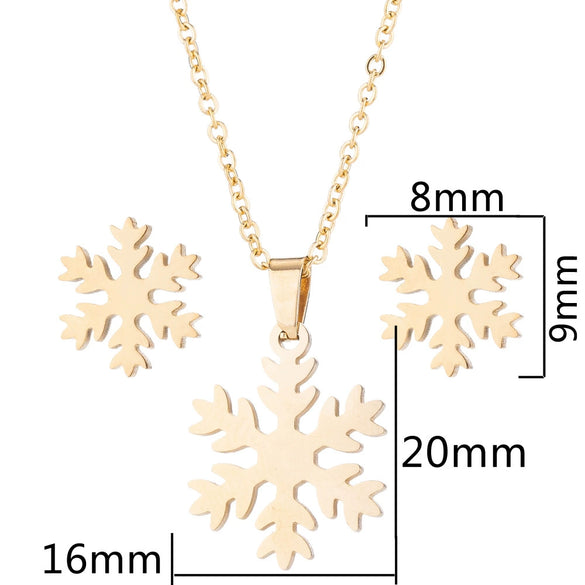 Wholesale Fashion Geometric Flying Deer Snowflake Feather Hollow Skull Stainless Steel Earrings Necklace With Electroplating For Women