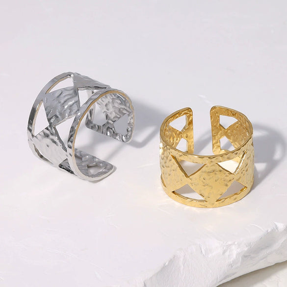 Wholesale Fashion Geometric Goldplated Stainless Steel Wide Ring For Women