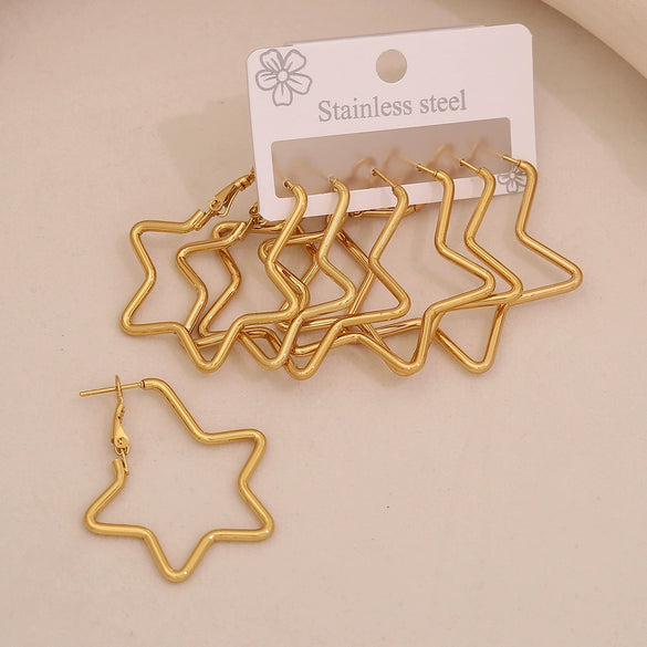 Wholesale Fashion Geometric Hexagonal Stainless Steel Earrings With Electroplating