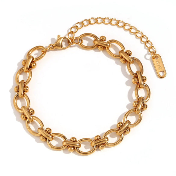Wholesale Fashion Geometric Oval Flower Handmade Chain Bracelet Stainless Steel 18K Gold Plated For Women