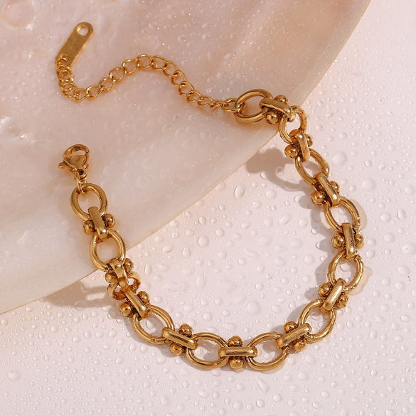 Wholesale Fashion Geometric Oval Flower Handmade Chain Bracelet Stainless Steel 18K Gold Plated For Women