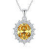 Wholesale Fashion Geometric Pigeon Egg Shaped Yellow Diamond 925 Sterling Silver Necklace With Floral Cut Zircon Pendant