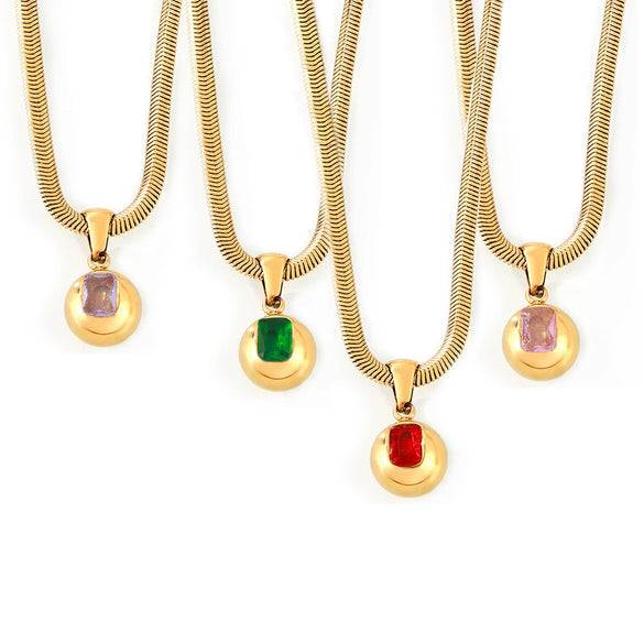 Wholesale Fashion Geometric Round Titanium Steel Pendant Necklace Inlaid With Zircon Plated 18K Real Gold For Women