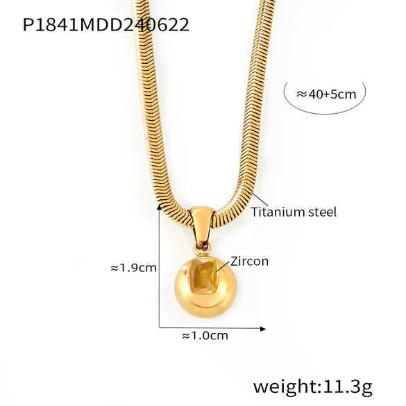 Wholesale Fashion Geometric Round Titanium Steel Pendant Necklace Inlaid With Zircon Plated 18K Real Gold For Women