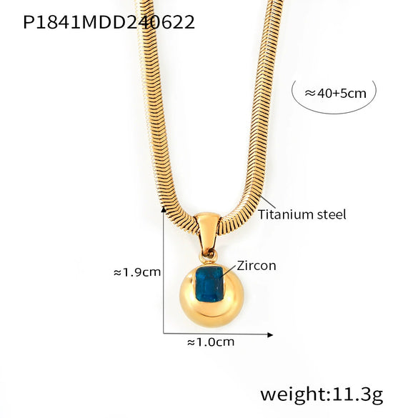 Wholesale Fashion Geometric Round Titanium Steel Pendant Necklace Inlaid With Zircon Plated 18K Real Gold For Women