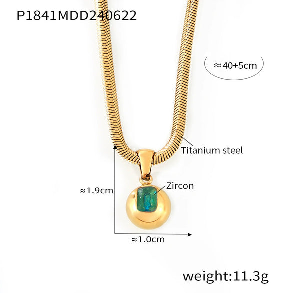 Wholesale Fashion Geometric Round Titanium Steel Pendant Necklace Inlaid With Zircon Plated 18K Real Gold For Women