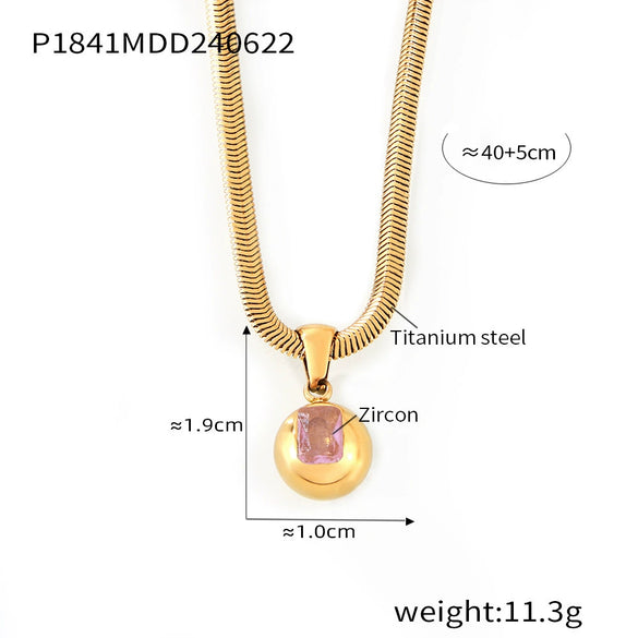 Wholesale Fashion Geometric Round Titanium Steel Pendant Necklace Inlaid With Zircon Plated 18K Real Gold For Women
