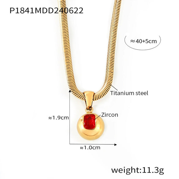 Wholesale Fashion Geometric Round Titanium Steel Pendant Necklace Inlaid With Zircon Plated 18K Real Gold For Women