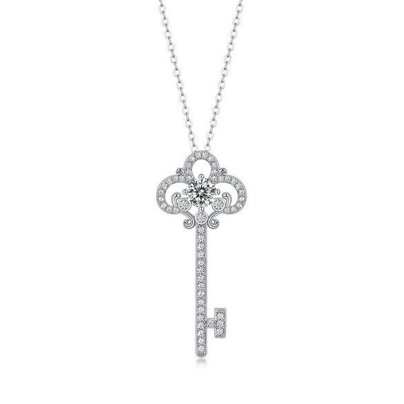 Wholesale Fashion Geometric S925 Silver Moissanite Key Pendant Necklace With Electroplating