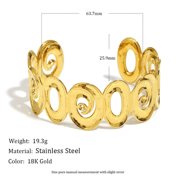 Wholesale Fashion Geometric Spiral Cut Out Design Oil Pressure 18K Gold Plated Stainless Steel Hand Bracelet