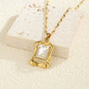 Wholesale Fashion Geometric Square Stainless Steel Lip Clavicle Necklace With White Rhinestones And Electroplating
