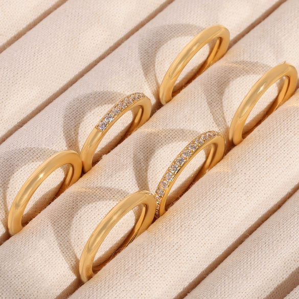 Wholesale Fashion Geometric Stainless Steel 18K Gold Plated Cnc Diamond Ring Stacked Three Element Ring For Women