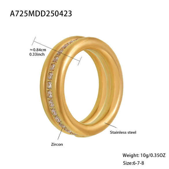 Wholesale Fashion Geometric Stainless Steel 18K Gold Plated Cnc Diamond Ring Stacked Three Element Ring For Women