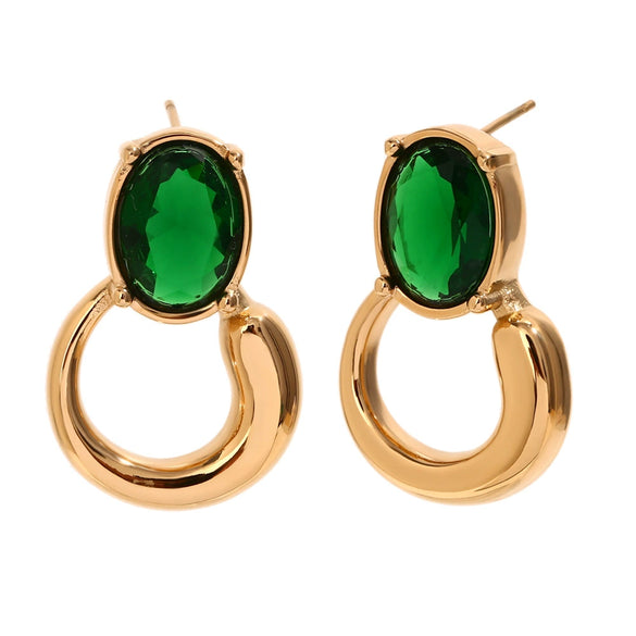 Wholesale Fashion Geometric Stainless Steel 18K Gold Plated Earrings For Women With Black And Green Zirconium