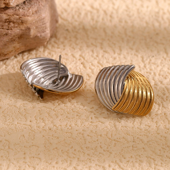 Wholesale Fashion Geometric Stainless Steel 18K Gold Plated Fan Striped Cross Earrings For Women