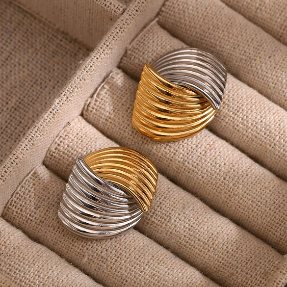 Wholesale Fashion Geometric Stainless Steel 18K Gold Plated Fan Striped Cross Earrings For Women