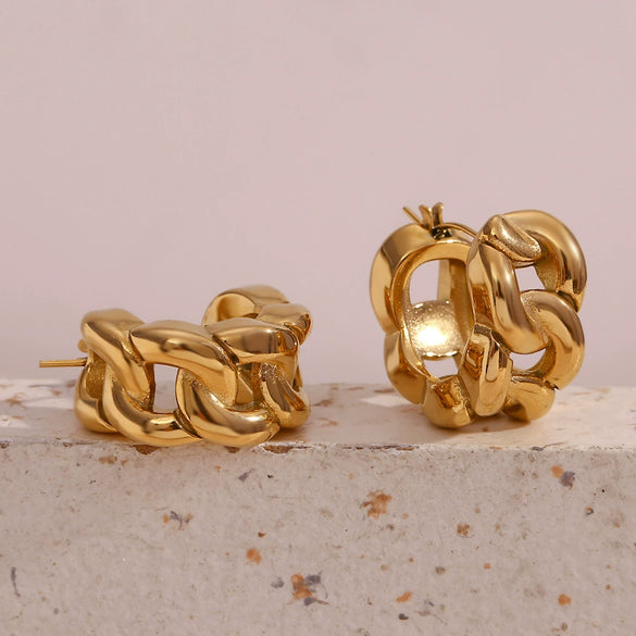Wholesale Fashion Geometric Stainless Steel 18K Gold Plated Semicircular Chain Earrings For Women
