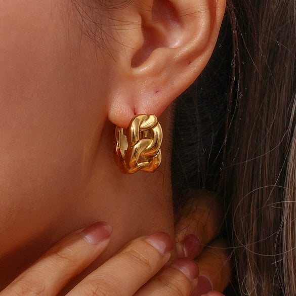 Wholesale Fashion Geometric Stainless Steel 18K Gold Plated Semicircular Chain Earrings For Women