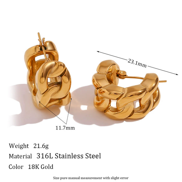 Wholesale Fashion Geometric Stainless Steel 18K Gold Plated Semicircular Chain Earrings For Women
