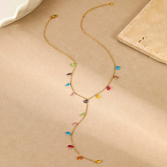 Wholesale Fashion Geometric Stainless Steel Yshaped Tassel Necklace Plated With Gold For Women
