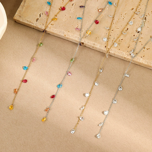 Wholesale Fashion Geometric Stainless Steel Yshaped Tassel Necklace Plated With Gold For Women