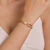Wholesale Fashion Geometric Titanium Steel Bracelet Inlaid With Shell Beads 18K Goldplated For Women