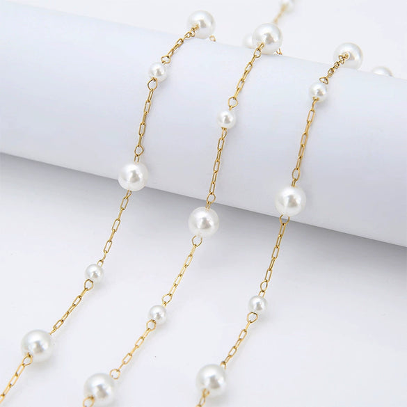 Wholesale Fashion Handmade Imitation Pearl Stainless Steel Necklace Chain With Electroplating