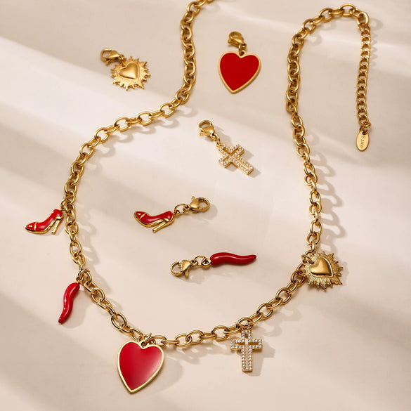 Wholesale Fashion Heart High Heels Cross Pendant Clavicle Necklace For Women Made Of Titanium Steel And Stainless Steel With Electroplating Geometric Pattern