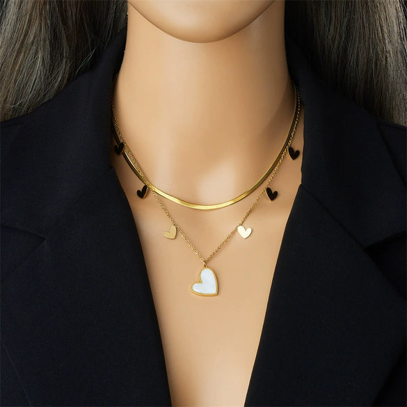 Wholesale Fashion Heart Shape Butterfly Blade Double Pendant Necklace In Stainless Steel And Titanium Steel With Electroplating