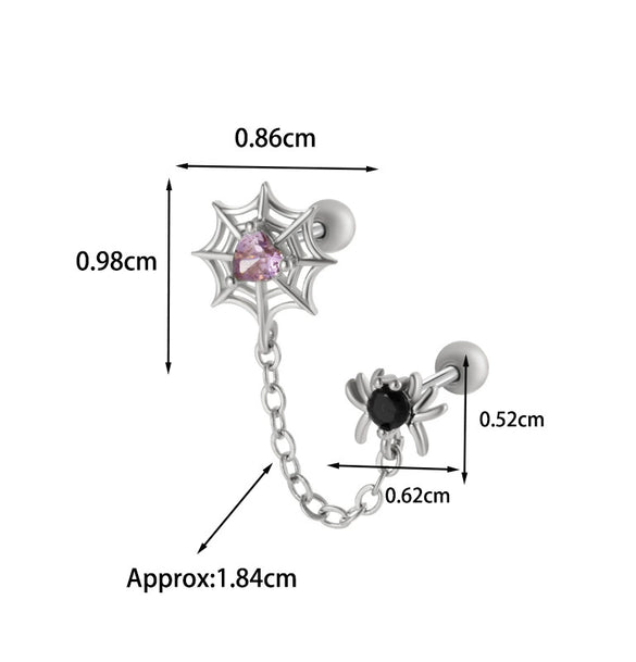 Wholesale Fashion Heart Shaped Copper Jewelry For Women Cartilage Puncture Ear Bone Nail With Zirconium Love Chain And Stainless Steel Rod