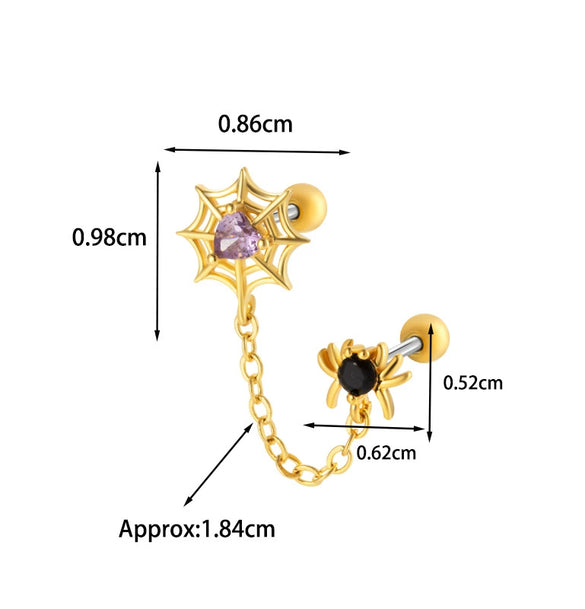 Wholesale Fashion Heart Shaped Copper Jewelry For Women Cartilage Puncture Ear Bone Nail With Zirconium Love Chain And Stainless Steel Rod