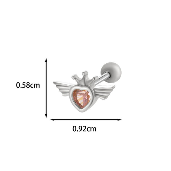 Wholesale Fashion Heart Shaped Copper Jewelry For Women Cartilage Puncture Ear Bone Nail With Zirconium Love Chain And Stainless Steel Rod