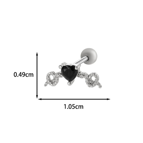 Wholesale Fashion Heart Shaped Copper Jewelry For Women Cartilage Puncture Ear Bone Nail With Zirconium Love Chain And Stainless Steel Rod