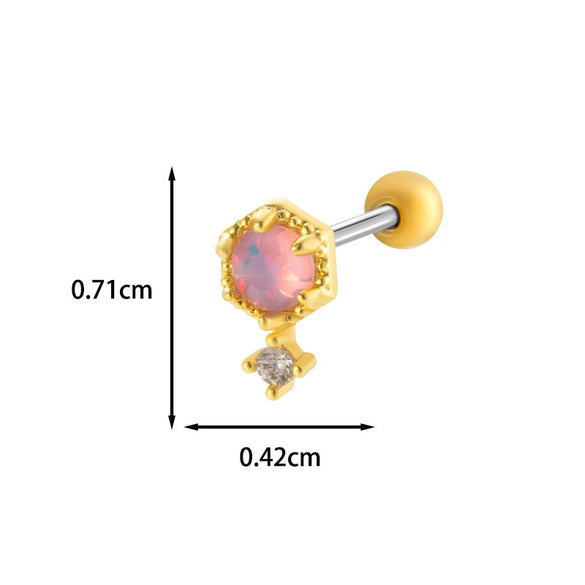 Wholesale Fashion Heart Shaped Copper Jewelry For Women Cartilage Puncture Ear Bone Nail With Zirconium Love Chain And Stainless Steel Rod
