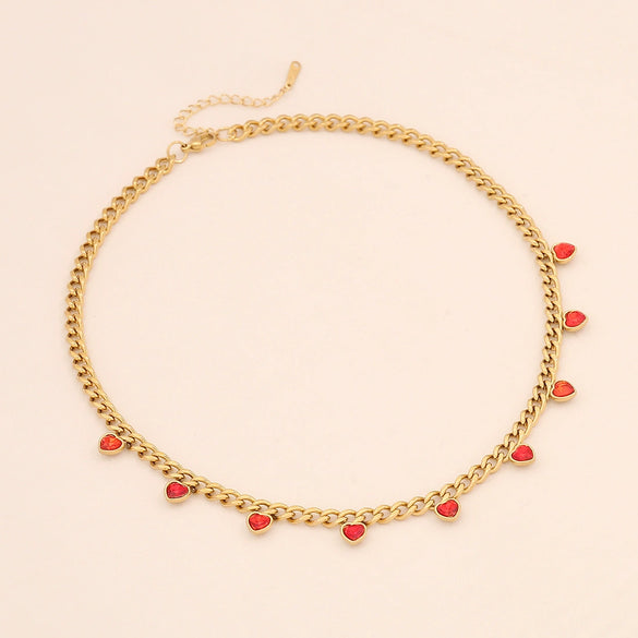 Wholesale Fashion Heart Shaped Stainless Steel Chain Necklace For Women With Electroplating