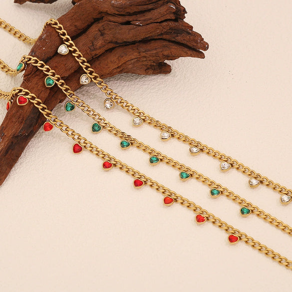 Wholesale Fashion Heart Shaped Stainless Steel Chain Necklace For Women With Electroplating