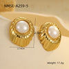 Wholesale Fashion High Sense Inlaid Imitation Pearl Stainless Steel Women's Geometric And Flower Pattern Earrings With Electroplating