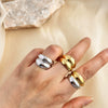 Wholesale Fashion High Texture Stainless Steel Geometric Wide Version Hollow Heart Ring With Electroplating