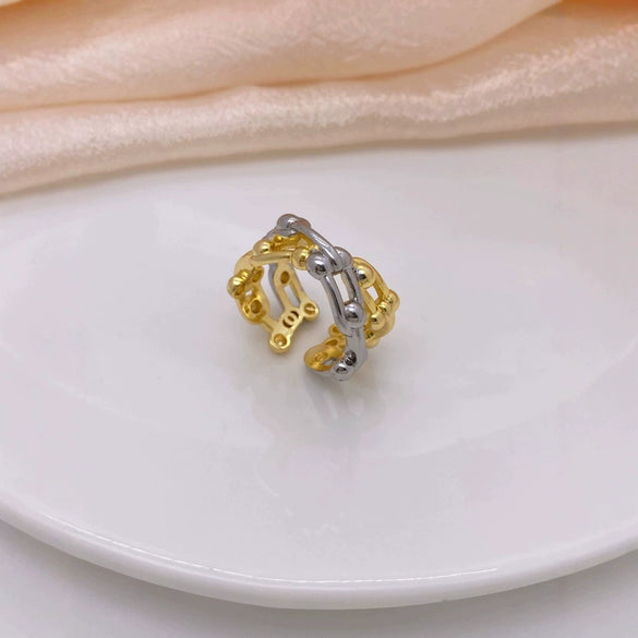 Wholesale Fashion Highend Hollow Weaving Geometric Copper 18K Gold Plated Ring Jewelry