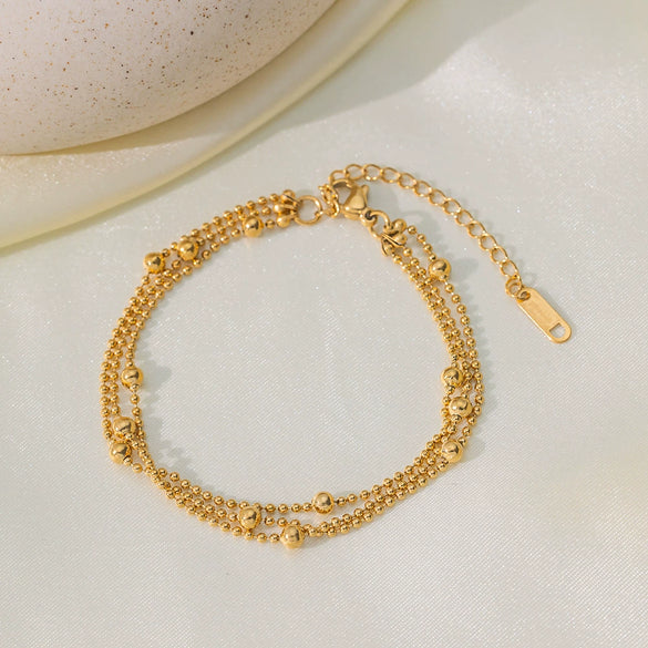 Wholesale Fashion Highend 18K Gold Plated Multilayer Tassel Small Gold Beads Geometric Ladies Titanium Steel Bracelet