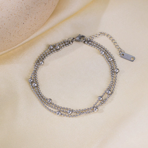 Wholesale Fashion Highend 18K Gold Plated Multilayer Tassel Small Gold Beads Geometric Ladies Titanium Steel Bracelet