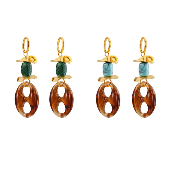 Wholesale Fashion Highend 316L Stainless Steel Resin Geometric Oval Pig Nose Earrings For Women With Electroplating