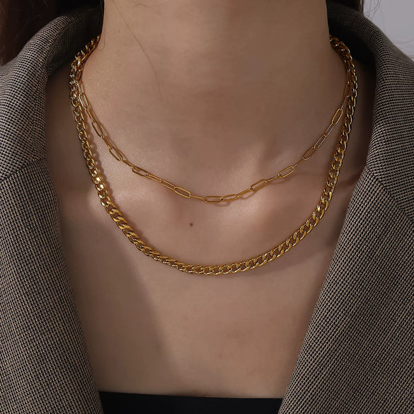 Wholesale Fashion Hiphop 316L Stainless Steel Necklace Jewelry Plated 18K Gold With Regular Chain Sets