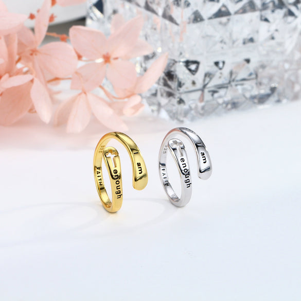 Wholesale Fashion Hollow Cross Open Ring In S925 Sterling Silver With Electroplating Treatment And Letters Numbers Text Pattern
