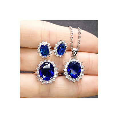 Wholesale Fashion Imitation Blue Crystal Sapphire Sunflower Jewelry Set