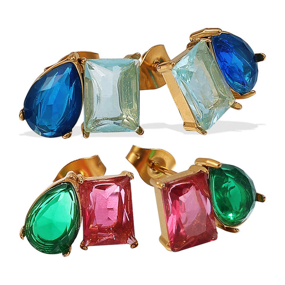 Wholesale Fashion Inlaid Gemstone Electroplated 316L Stainless Steel Earrings For Women