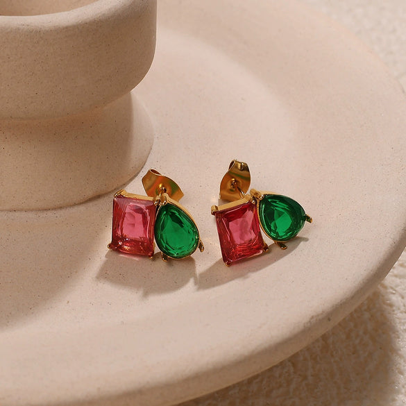 Wholesale Fashion Inlaid Gemstone Electroplated 316L Stainless Steel Earrings For Women
